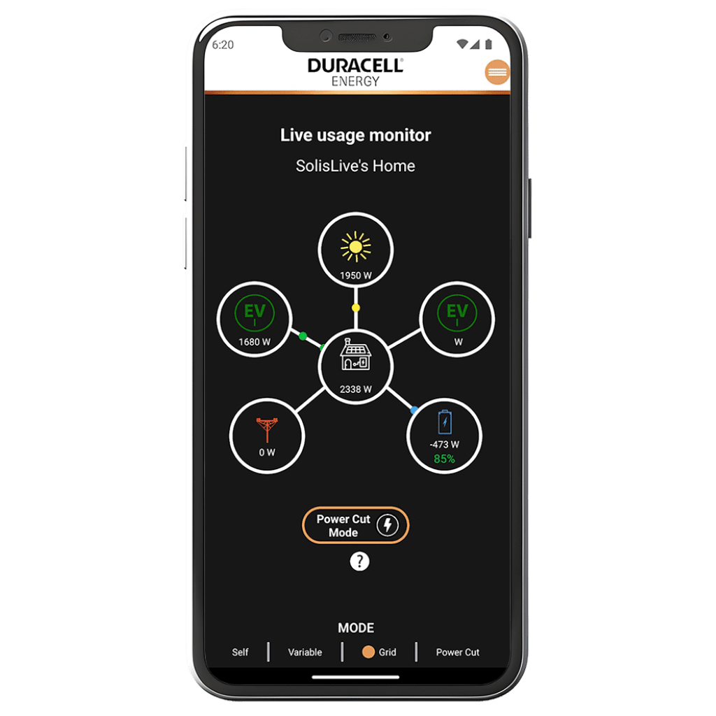 Duracell Energy app dashboard screenshot