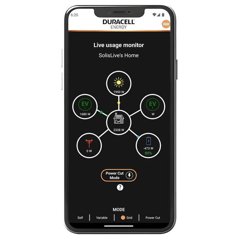 Duracell Energy app dashboard screenshot